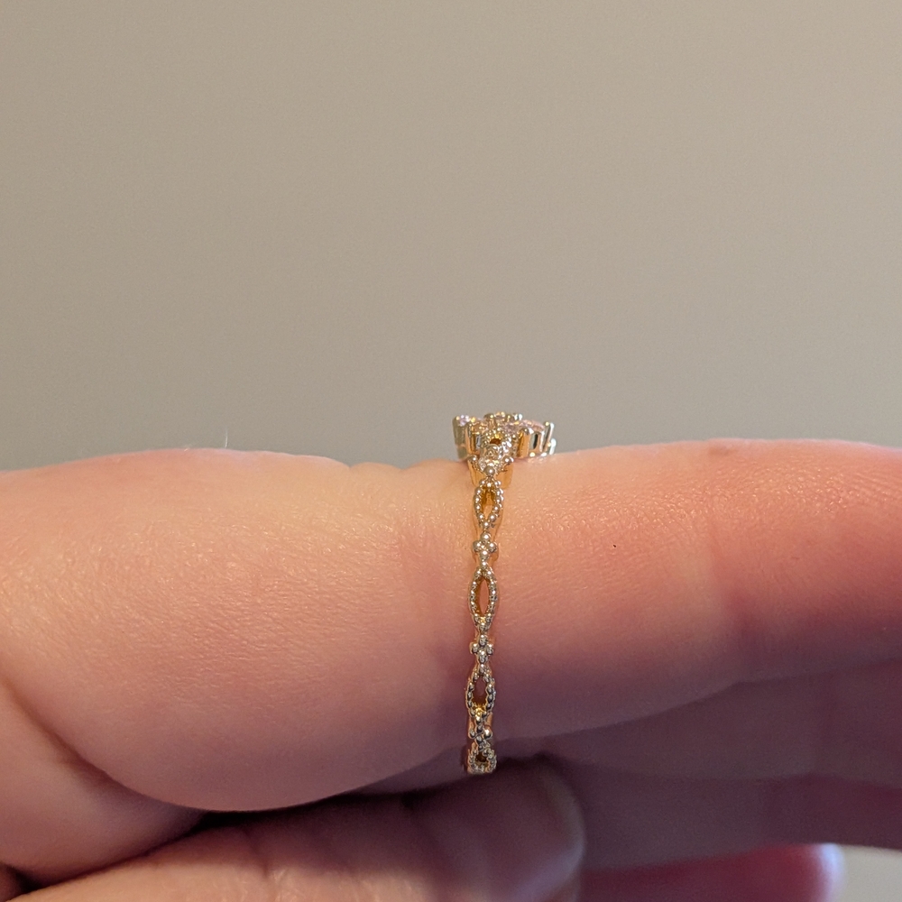 Flower Pair Adjustable Ring With Textured Band - image 3